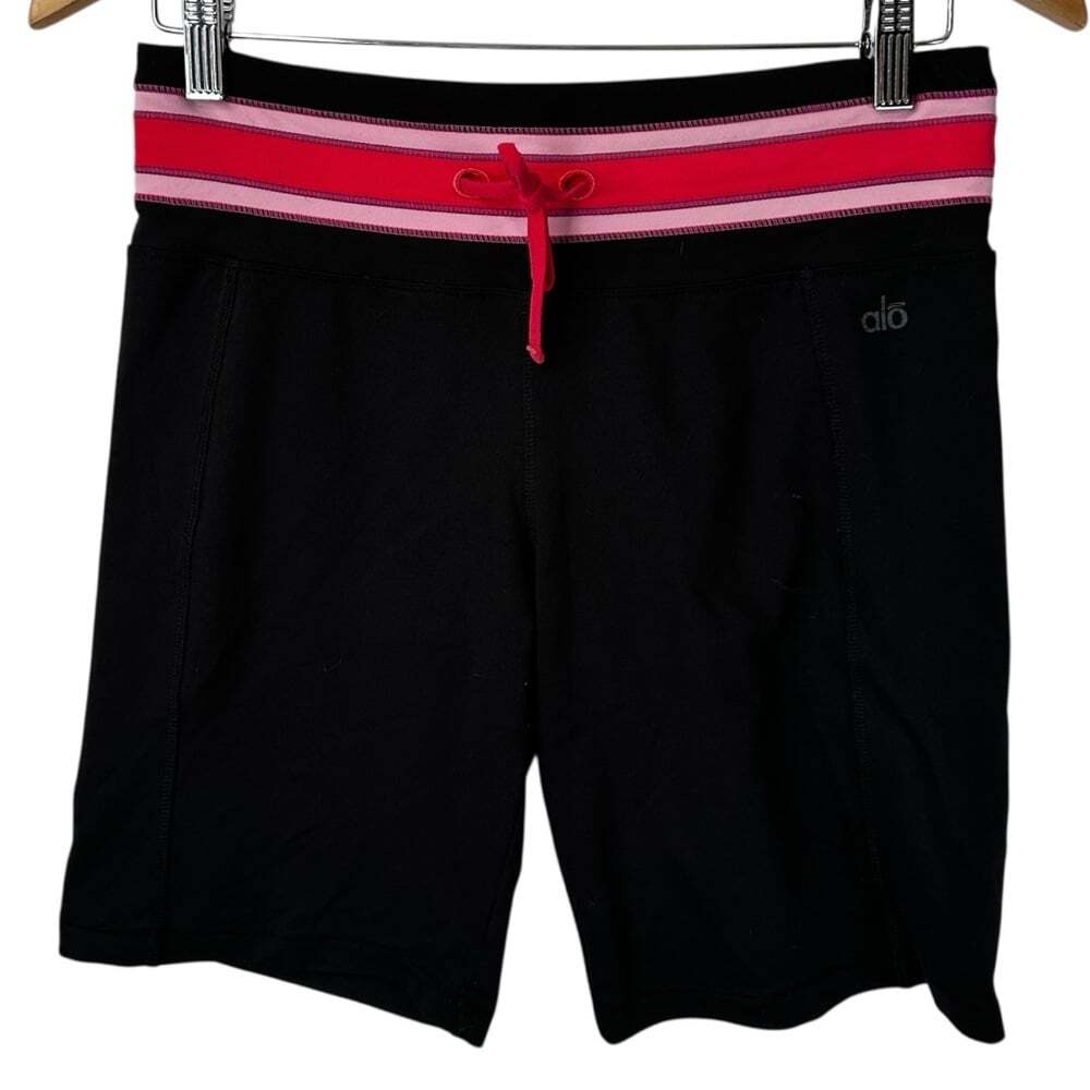 ALO Yoga Sweatpant Shorts Black Pink Stripe Women’s Lounge Core Gym Size Med